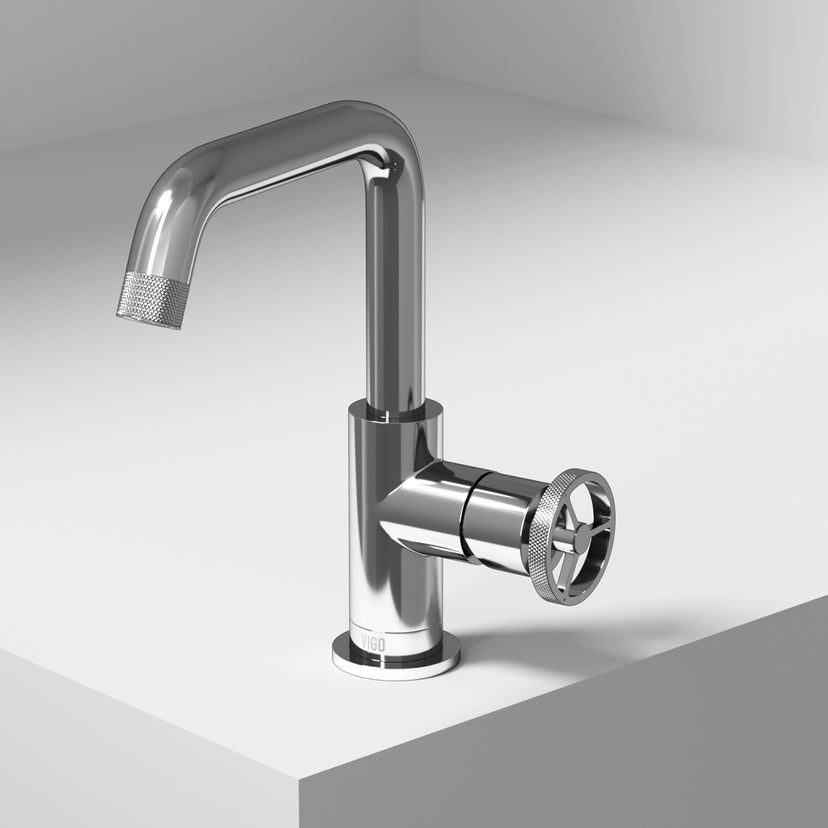 Cass Single Hole Bathroom Faucet with Knurled Wheel Handle