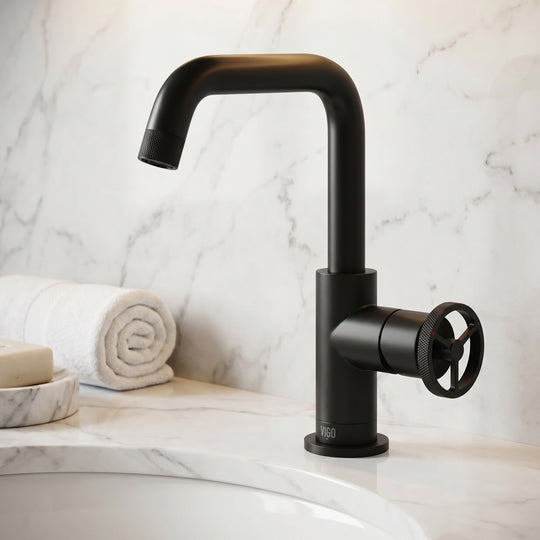 Cass Single Hole Bathroom Faucet with Knurled Wheel Handle
