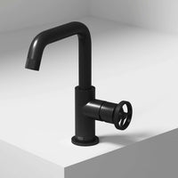 Matte Black single hole bathroom faucet with high arc spout and ceramic disc valve