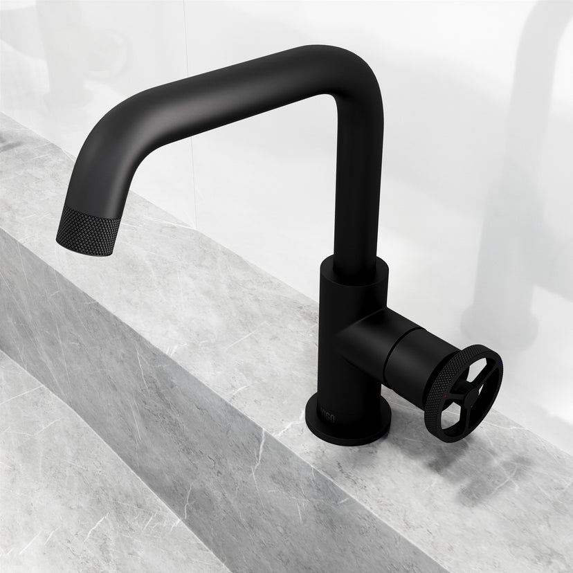 Cass Single Hole Bathroom Faucet with Knurled Wheel Handle