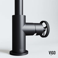 Modern deck-mounted faucet in matte black with knob handles and low flow design