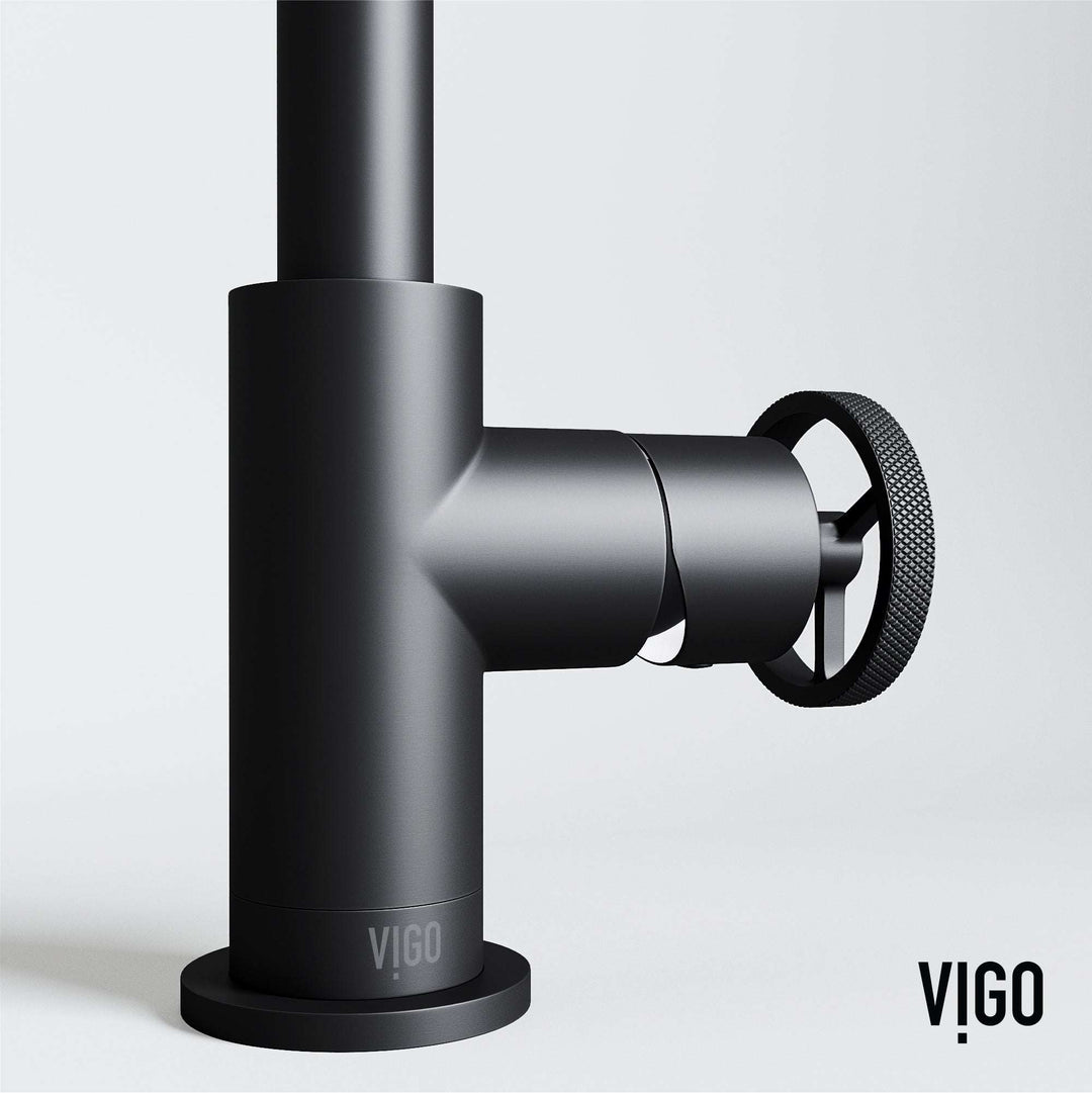 Modern deck-mounted faucet in matte black with knob handles and low flow design