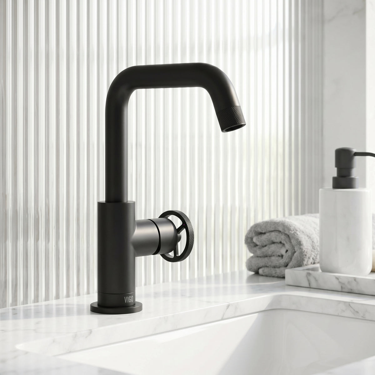 Cass Single Hole Bathroom Faucet with Knurled Wheel Handle