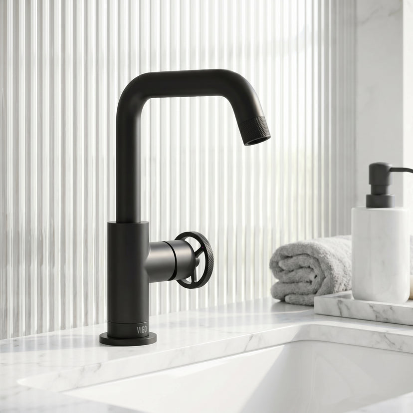 Cass Single Hole Bathroom Faucet with Knurled Wheel Handle