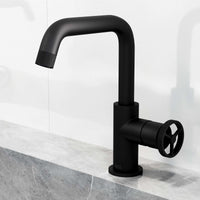 Low lead, low flow bathroom faucet with matte black finish and compression connection
