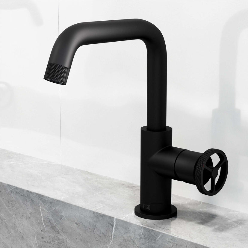 Low lead, low flow bathroom faucet with matte black finish and compression connection