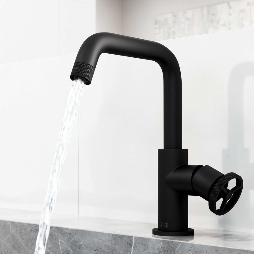 Modern contemporary single hole faucet in matte black with sleek finish