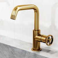 Low lead, low flow bathroom faucet with matte brushed gold finish and compression connection