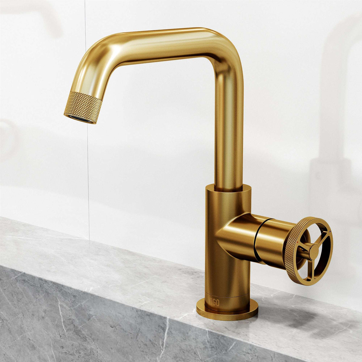 Low lead, low flow bathroom faucet with matte brushed gold finish and compression connection