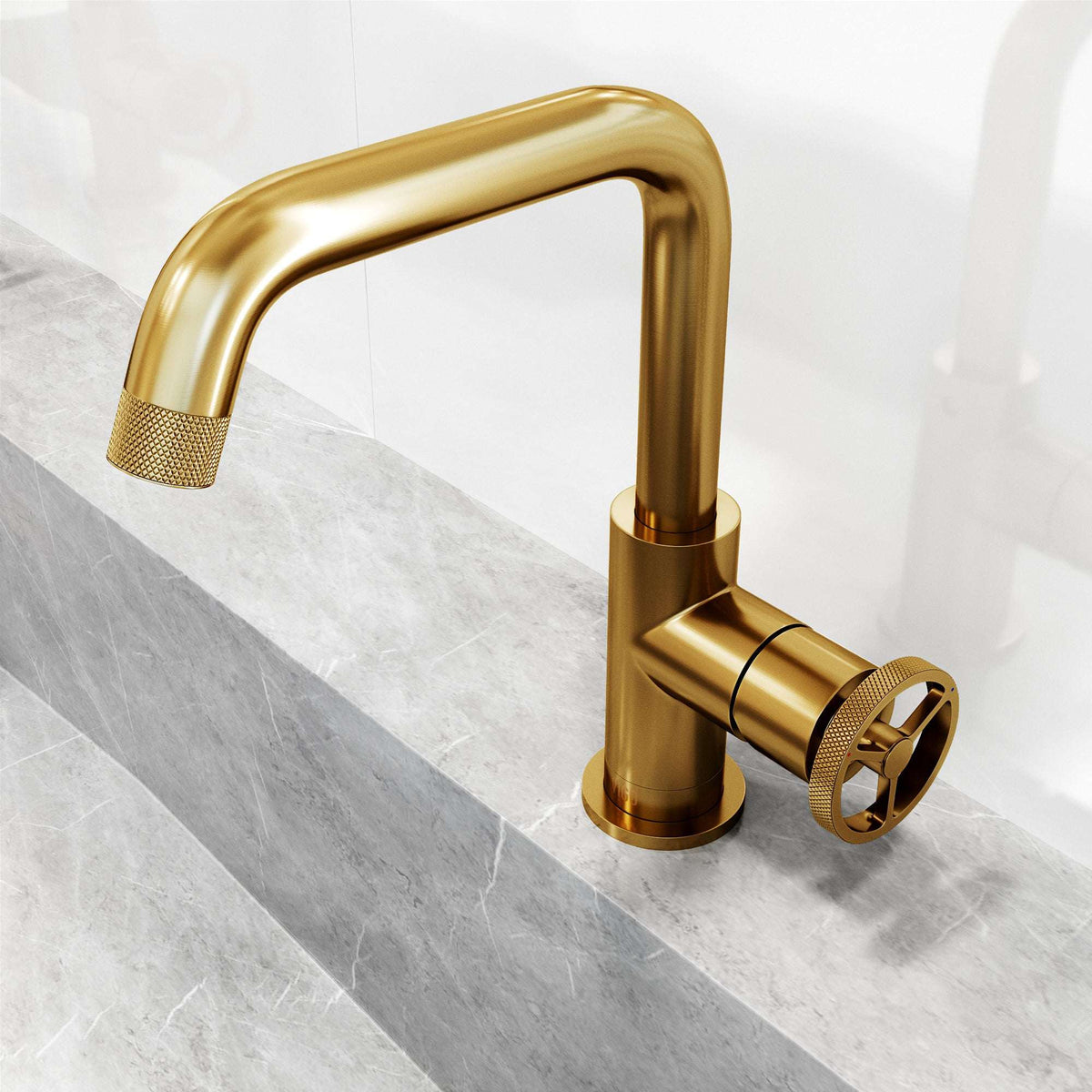 Deck-mounted faucet with high arc spout and drip-free ceramic disc valve