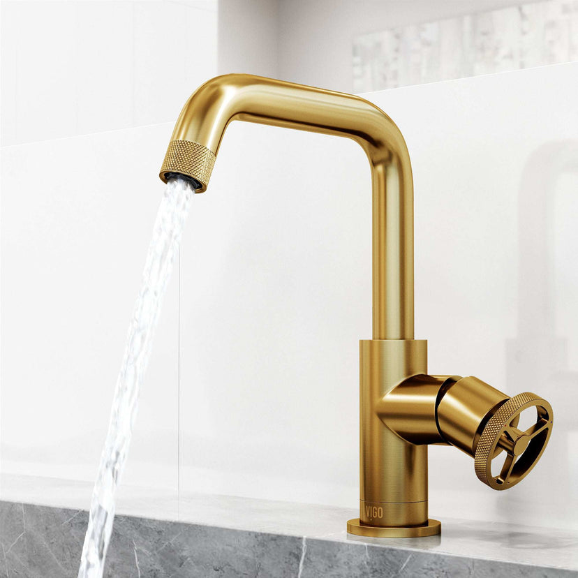 Modern contemporary single hole faucet in matte brushed gold with sleek finish