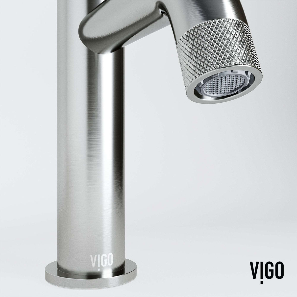 Modern deck-mounted faucet in brushed nickel with knob handle and brass construction