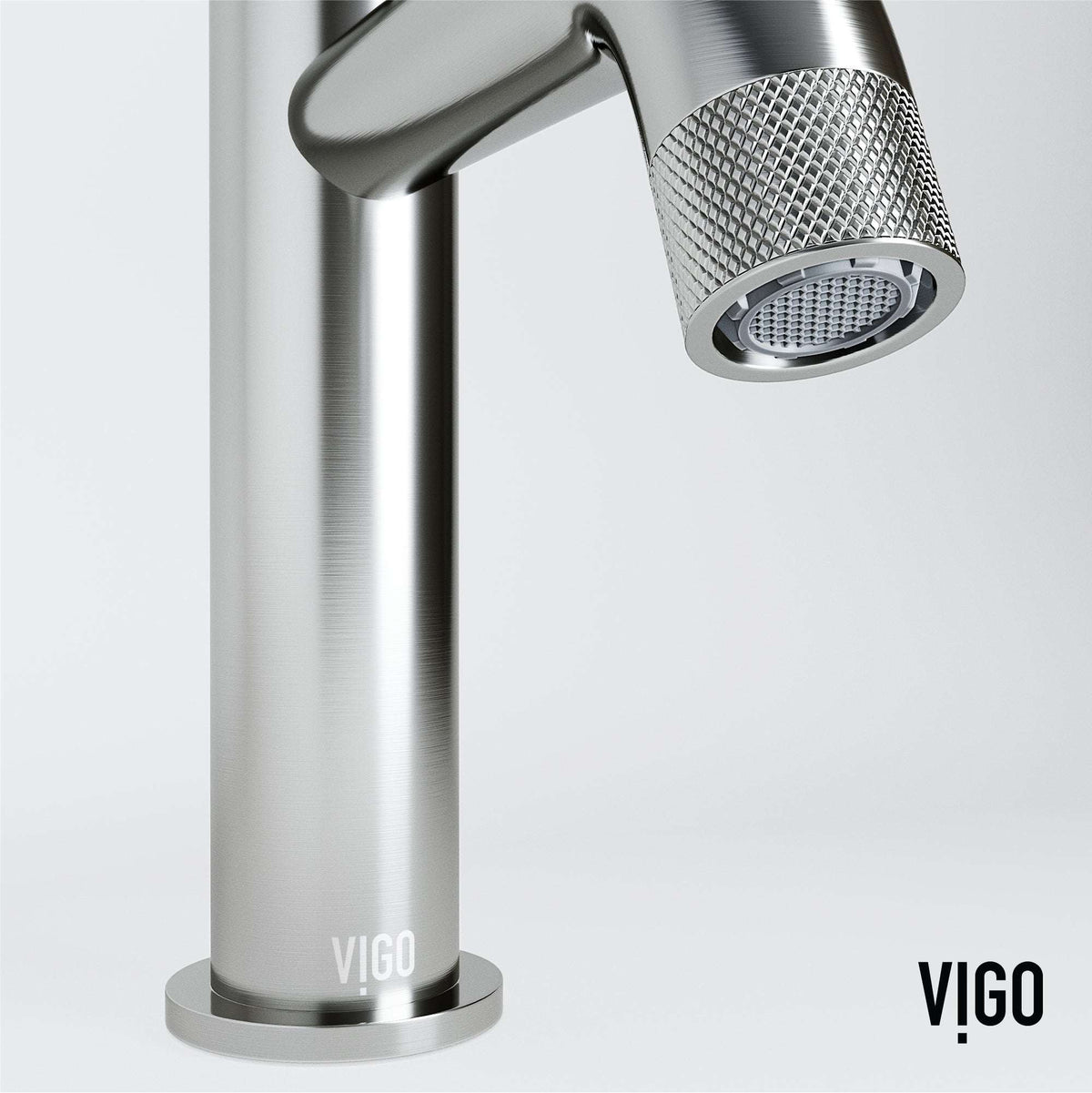 Modern deck-mounted faucet in brushed nickel with knob handle and brass construction