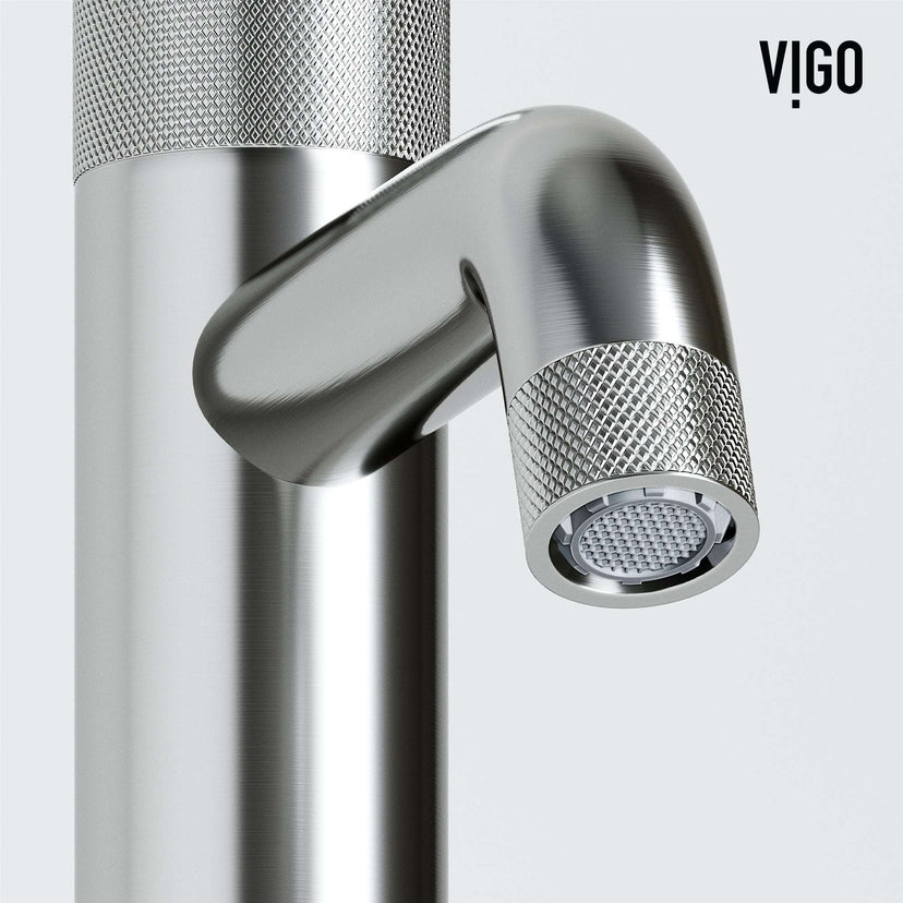 Single hole bathroom faucet with brushed nickel finish and 8-inch assembled height