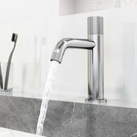 Modern bathroom faucet with ceramic disk valve and chrome finish