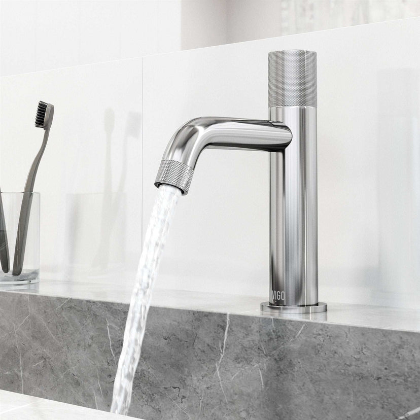 Modern bathroom faucet with ceramic disk valve and chrome finish