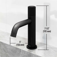 Single hole bathroom faucet with matte black finish and 8-inch assembled height