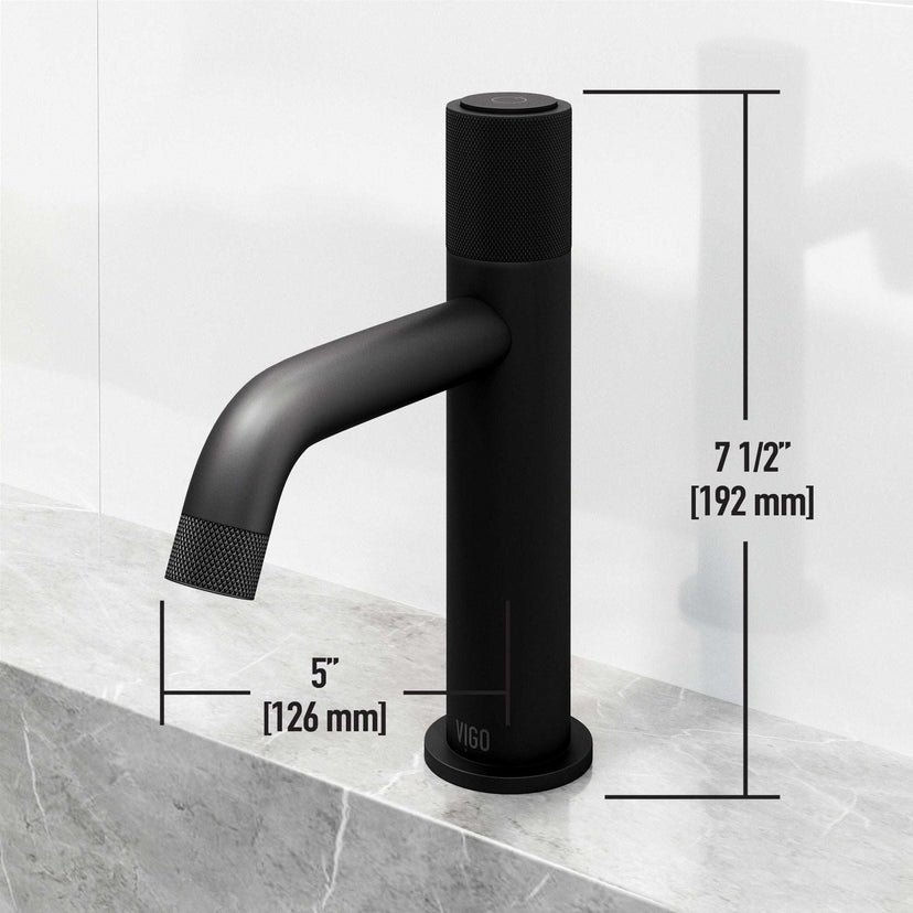 Single hole bathroom faucet with matte black finish and 8-inch assembled height