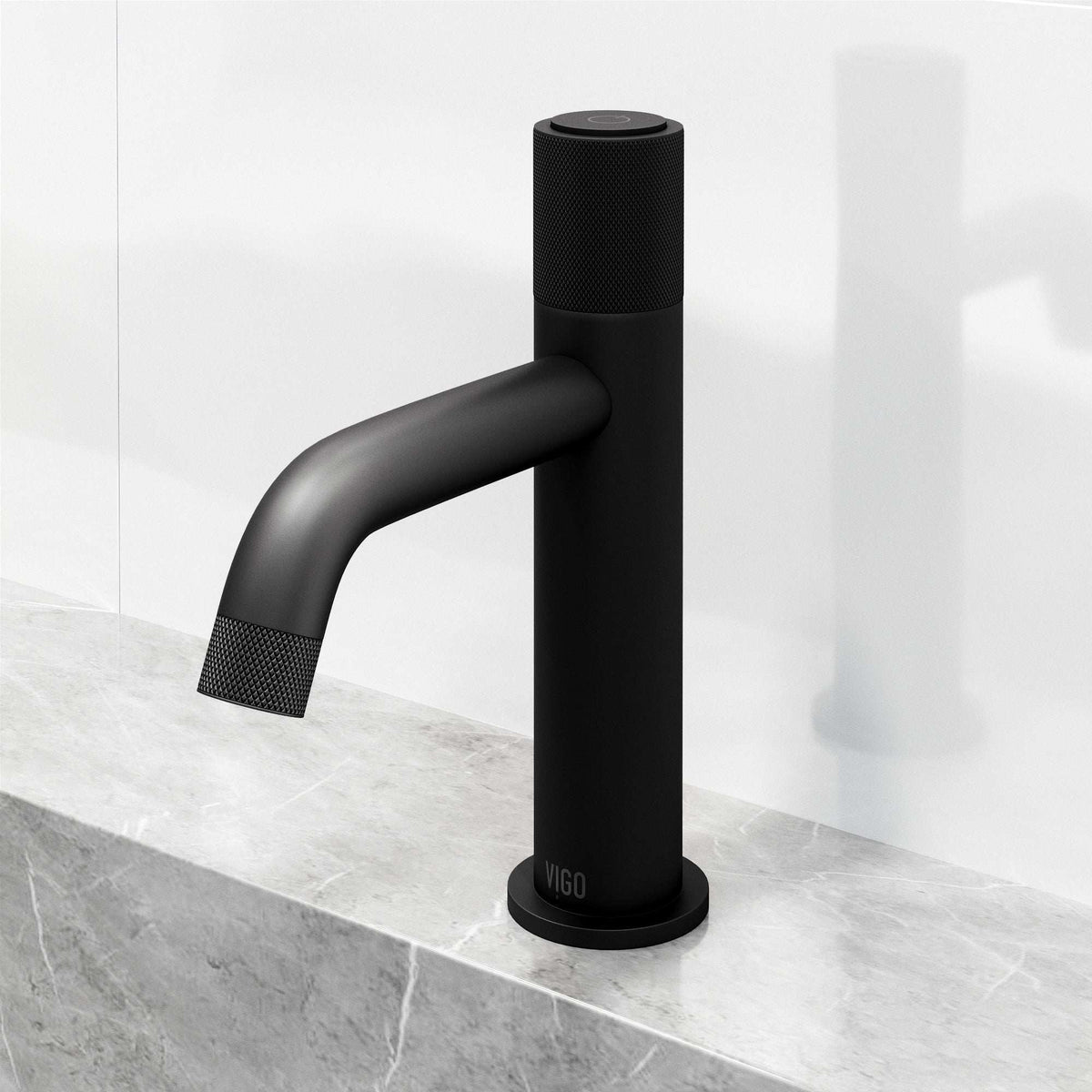 Modern deck-mounted faucet in matte black with knob handle and brass construction
