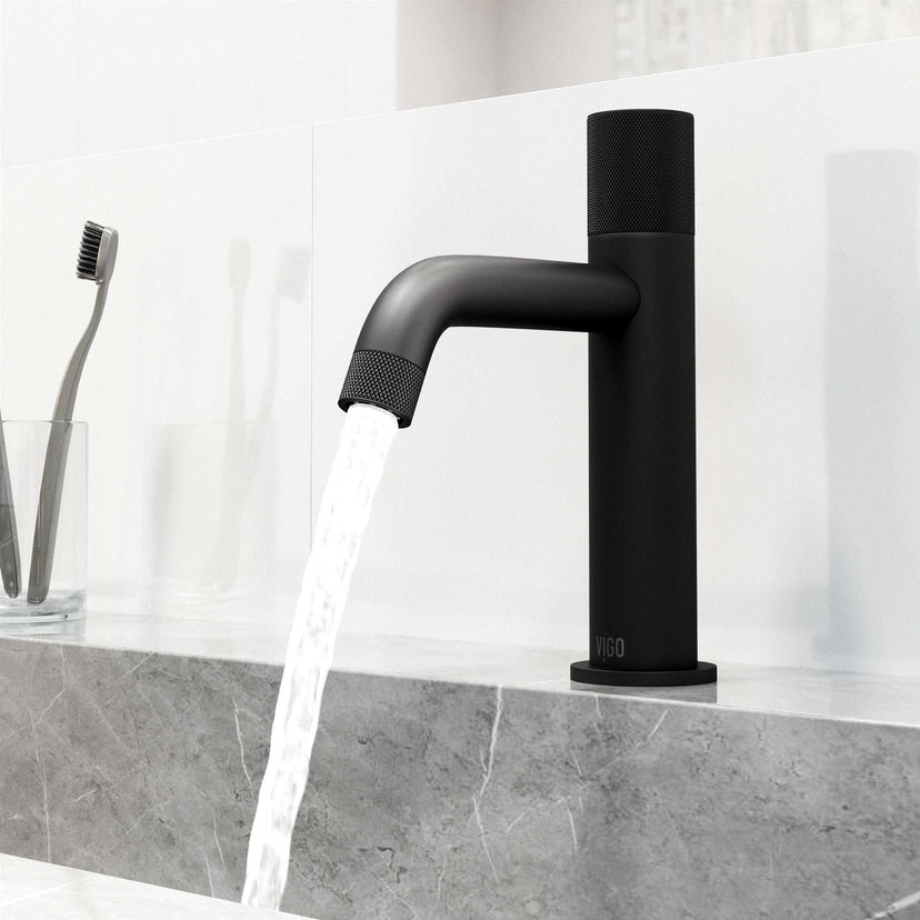 Matte black faucet featuring ceramic disc cartridge and included mounting hardware