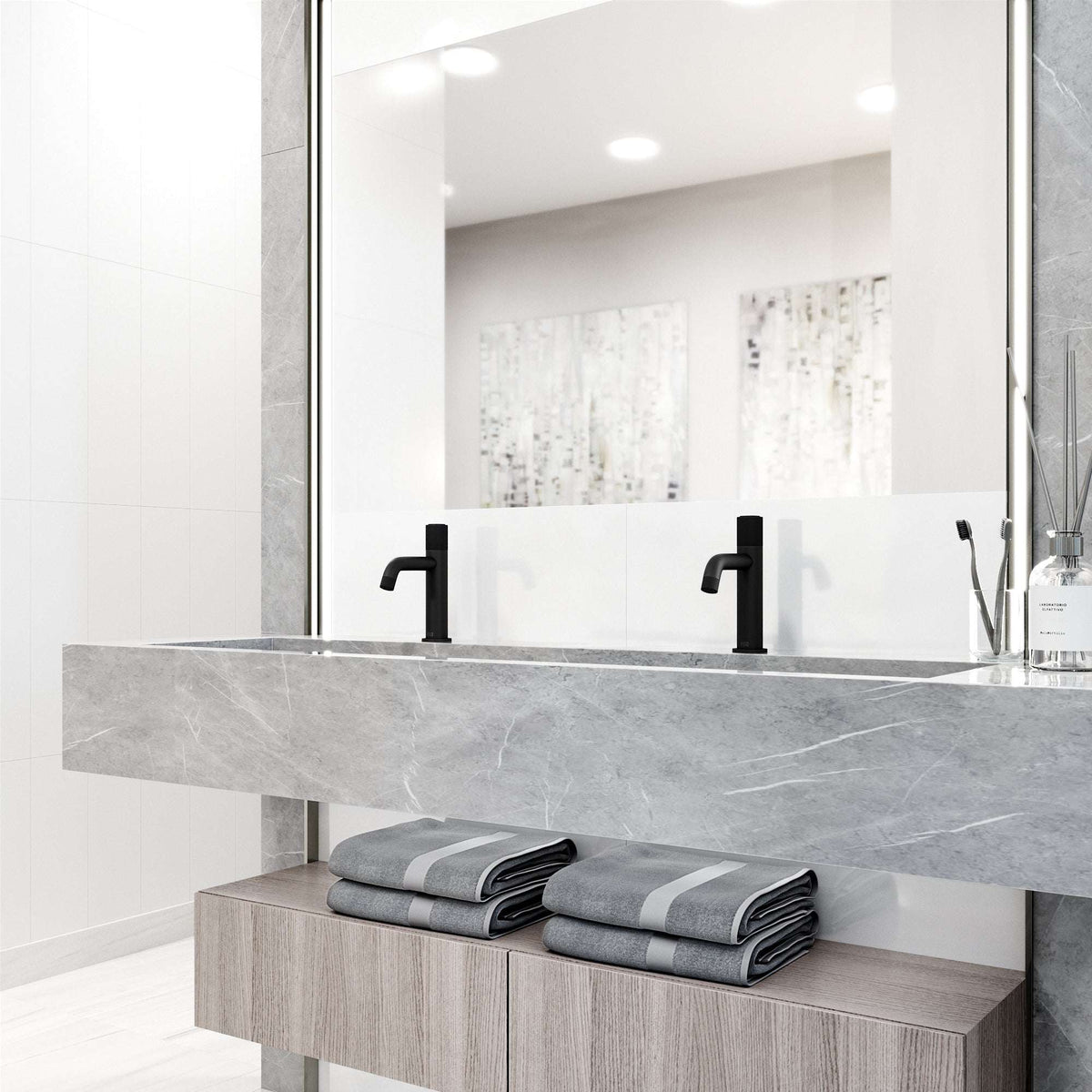 Contemporary style bathroom faucet with matte finish, knob handle, and compression connection