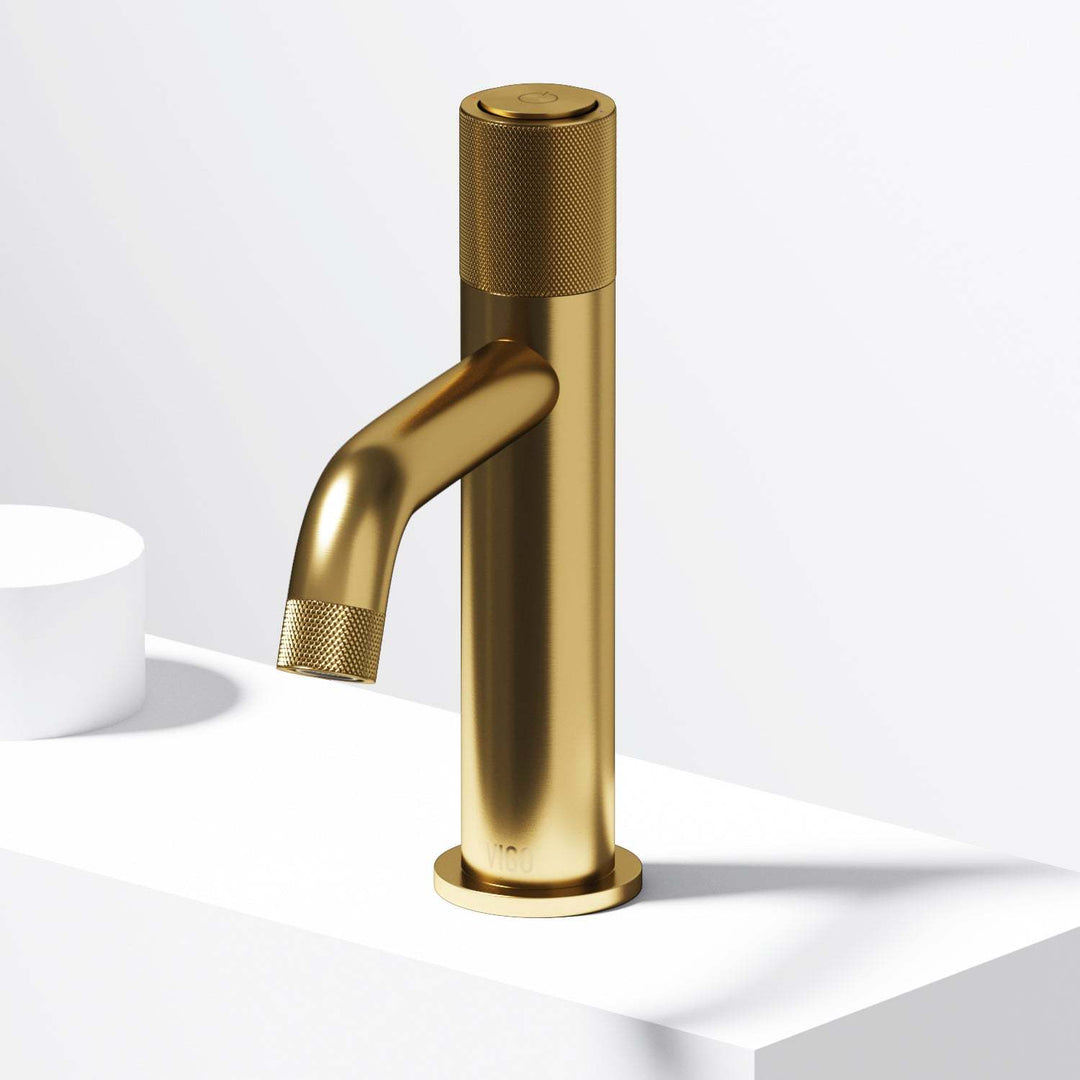 Matte Brushed Gold single hole bathroom faucet with high arc spout and ceramic disc cartridge