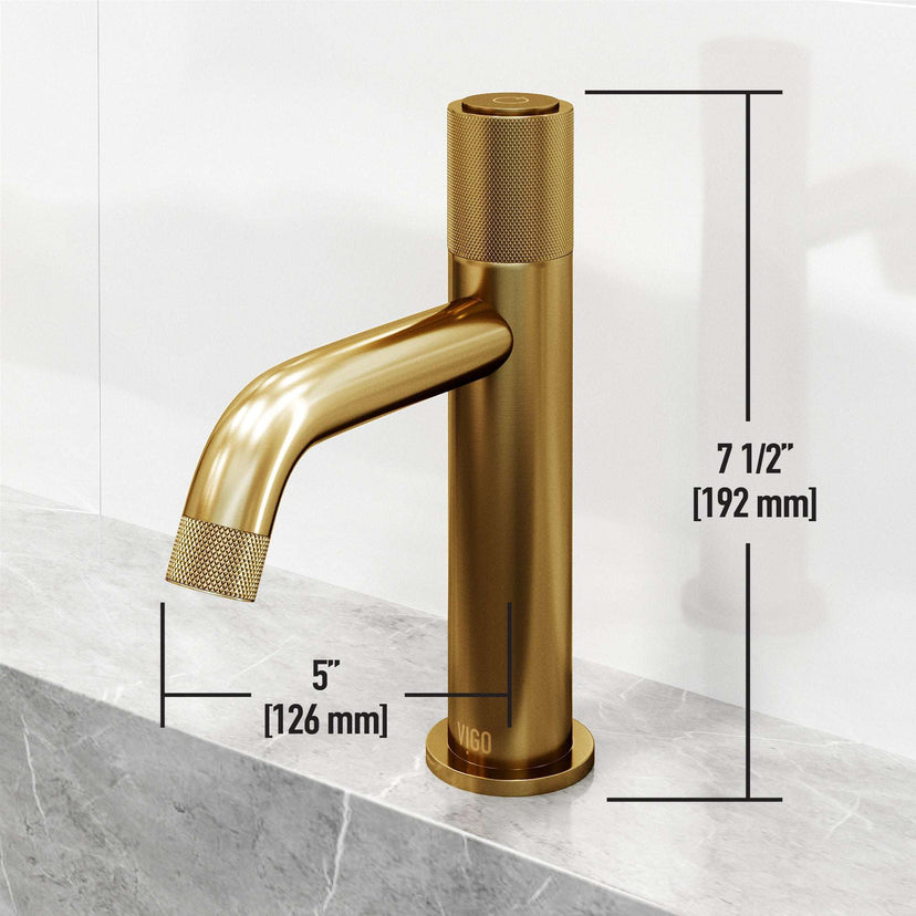 Matte brushed gold faucet featuring ceramic disc cartridge and included mounting hardware