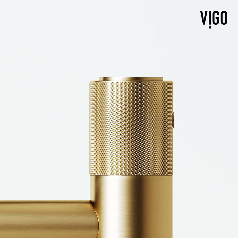 Ceramic disc cartridge faucet in matte brushed gold, deck-mounted with modern design