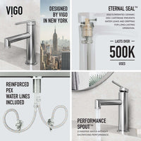 Modern deck-mounted faucet in brushed nickel with ceramic disc cartridge