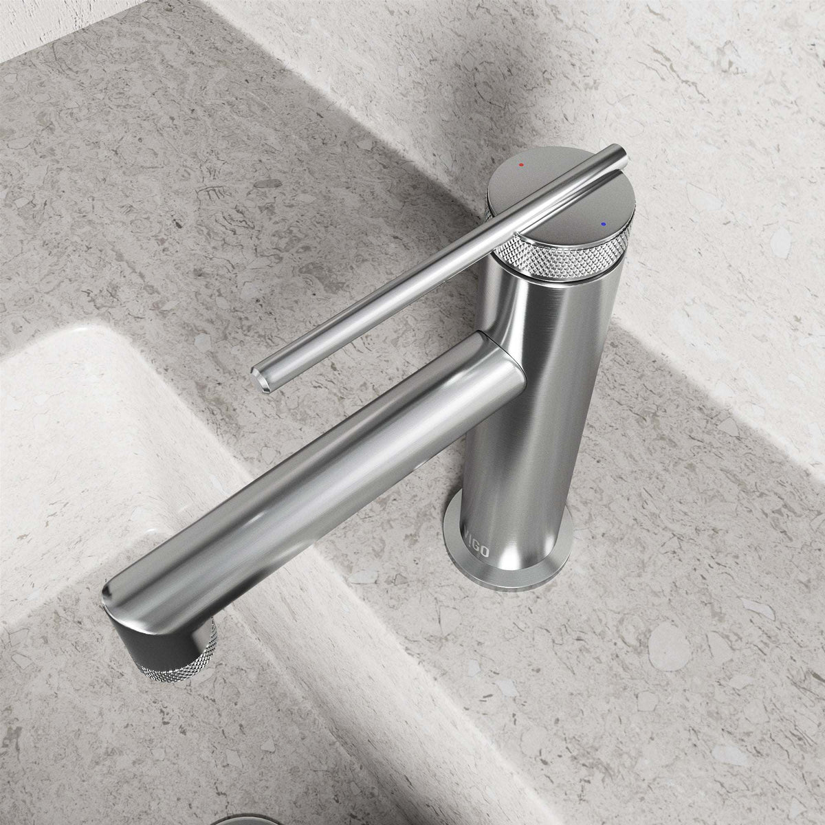 Deck-mounted faucet with ceramic disk valve and brushed nickel finish