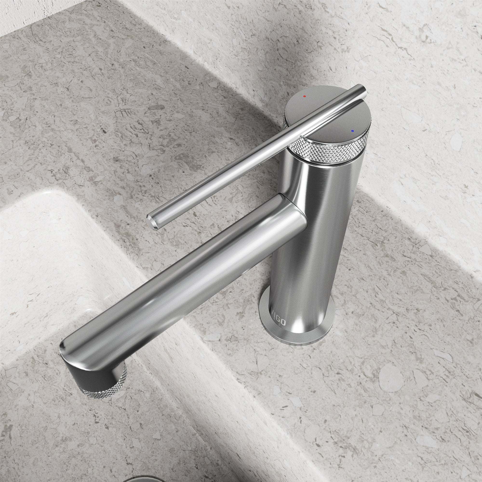 Deck-mounted faucet with ceramic disk valve and brushed nickel finish