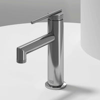 Chrome single hole bathroom faucet with lever handle and mid arc spout