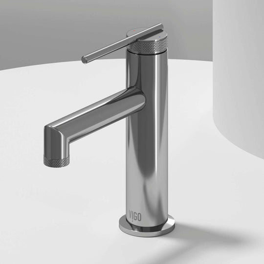 Chrome single hole bathroom faucet with lever handle and mid arc spout