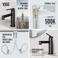 Modern deck-mounted faucet in matte black with ceramic disc cartridge
