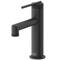 Matte black bathroom faucet featuring mid arc spout and compression connections