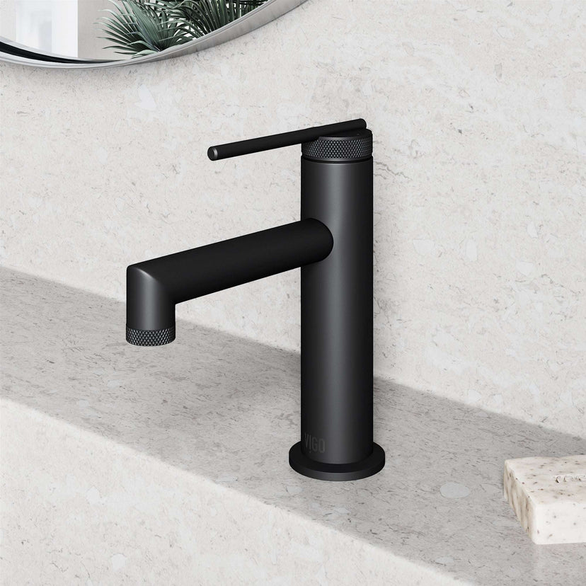 Contemporary single hole faucet with included mounting hardware and supply lines