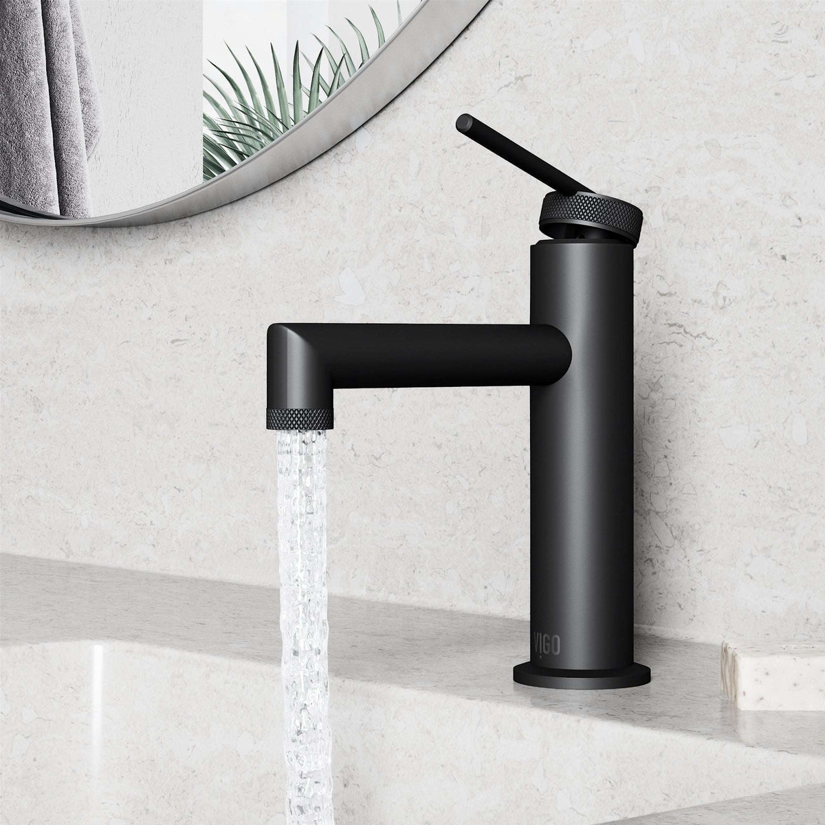 Low flow single hole faucet with lever handle and matte black finish