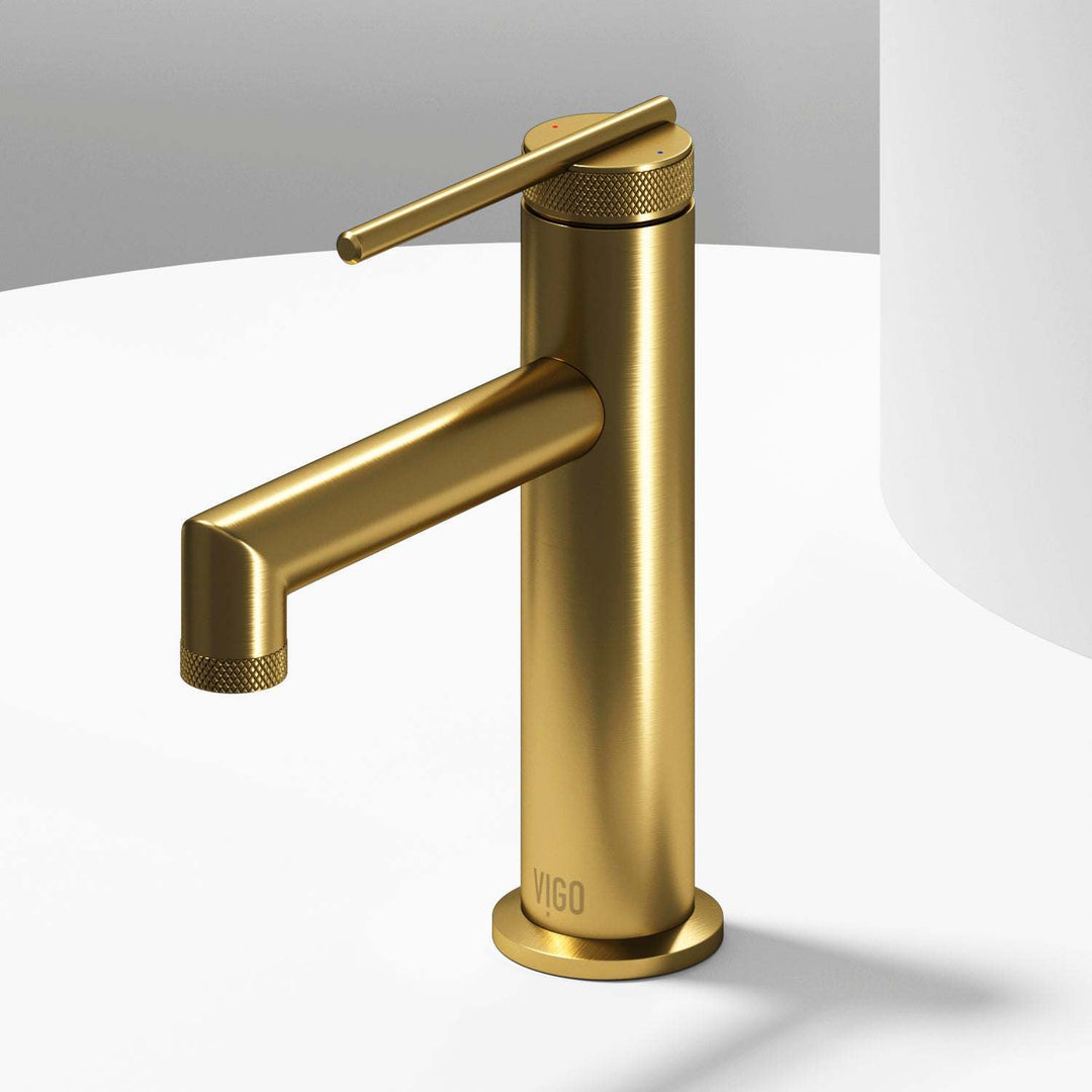Matte Brushed Gold single hole bathroom faucet with lever handle and mid arc spout