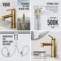 Modern deck-mounted faucet in matte brushed gold with ceramic disc cartridge