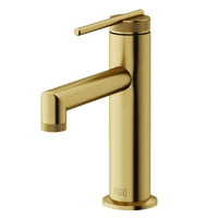 Matte brushed gold bathroom faucet featuring mid arc spout and compression connections