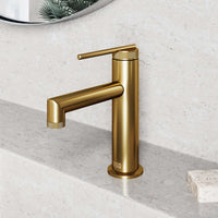 Contemporary single hole faucet with included mounting hardware and supply lines