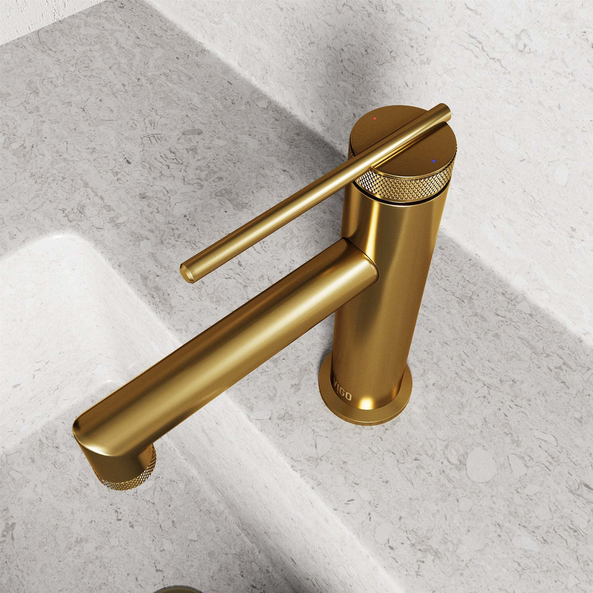 Deck-mounted faucet with ceramic disk valve and matte brushed gold finish