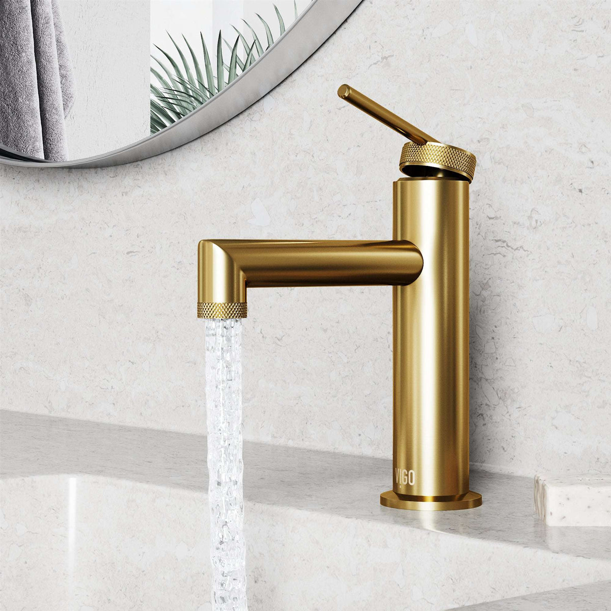 Low flow single hole faucet with lever handle and matte brushed gold finish