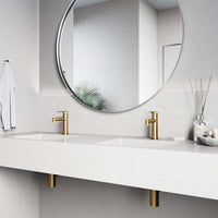 Brass construction single hole faucet with mid arc spout and lever control