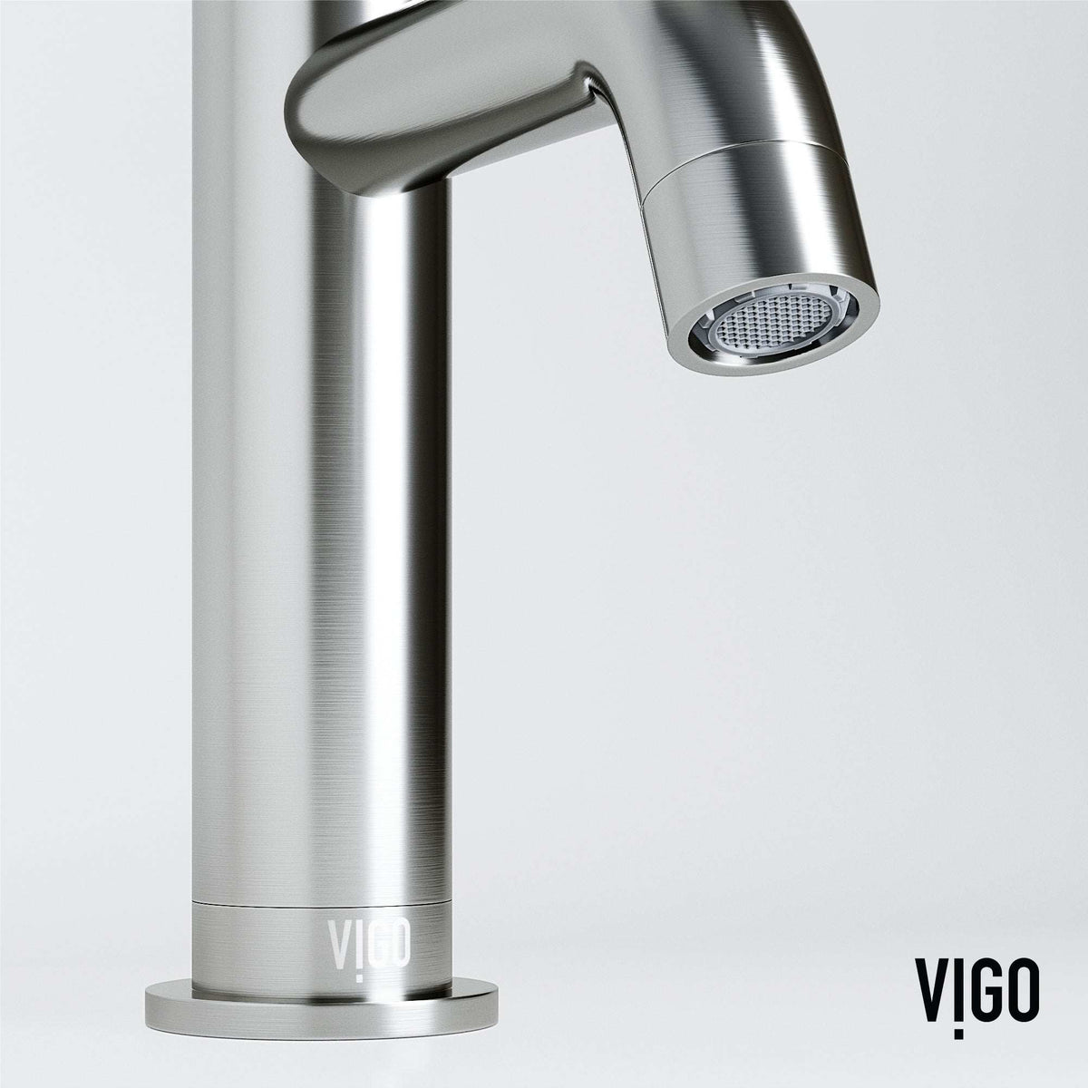 Modern deck mounted faucet in brushed nickel with ceramic disc valve