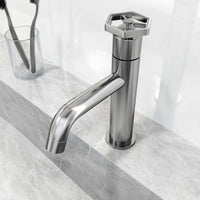 Deck mounted single hole faucet with waterfall spout and compression connection