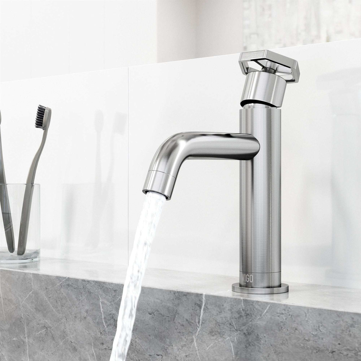 Ceramic disk valve bathroom faucet in brushed nickel finish