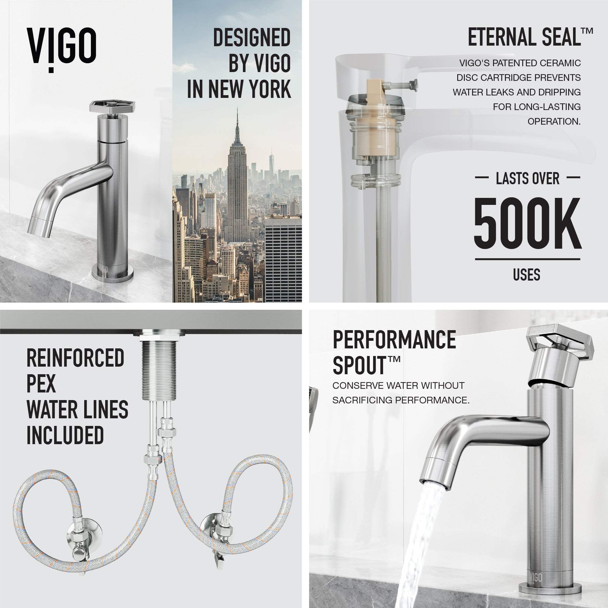 Brass bathroom faucet with NPSM thread and included supply lines