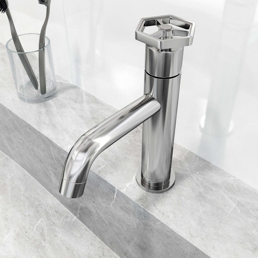 Deck mounted single hole faucet with waterfall spout and compression connection