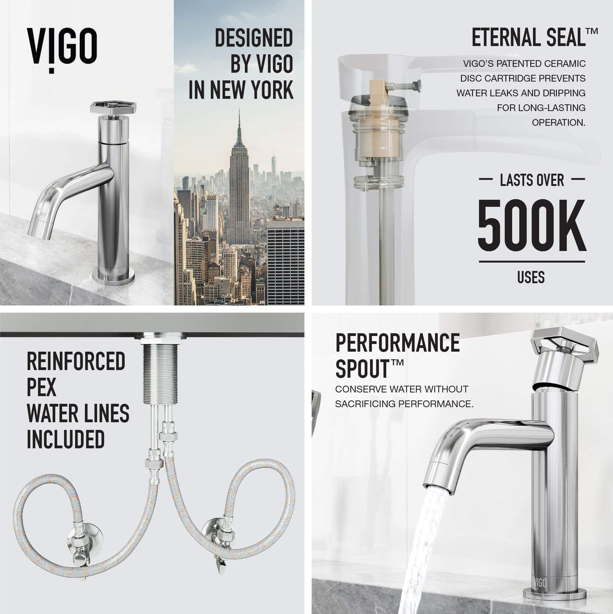 Brass bathroom faucet with NPSM thread and included supply lines